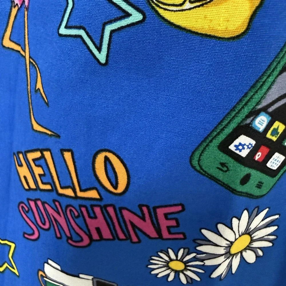 NWT Cherokee Happy Vibes Scrub Top M Panda Llama On Royal Blue Scrubs Nurse RN - Picture 5 of 8